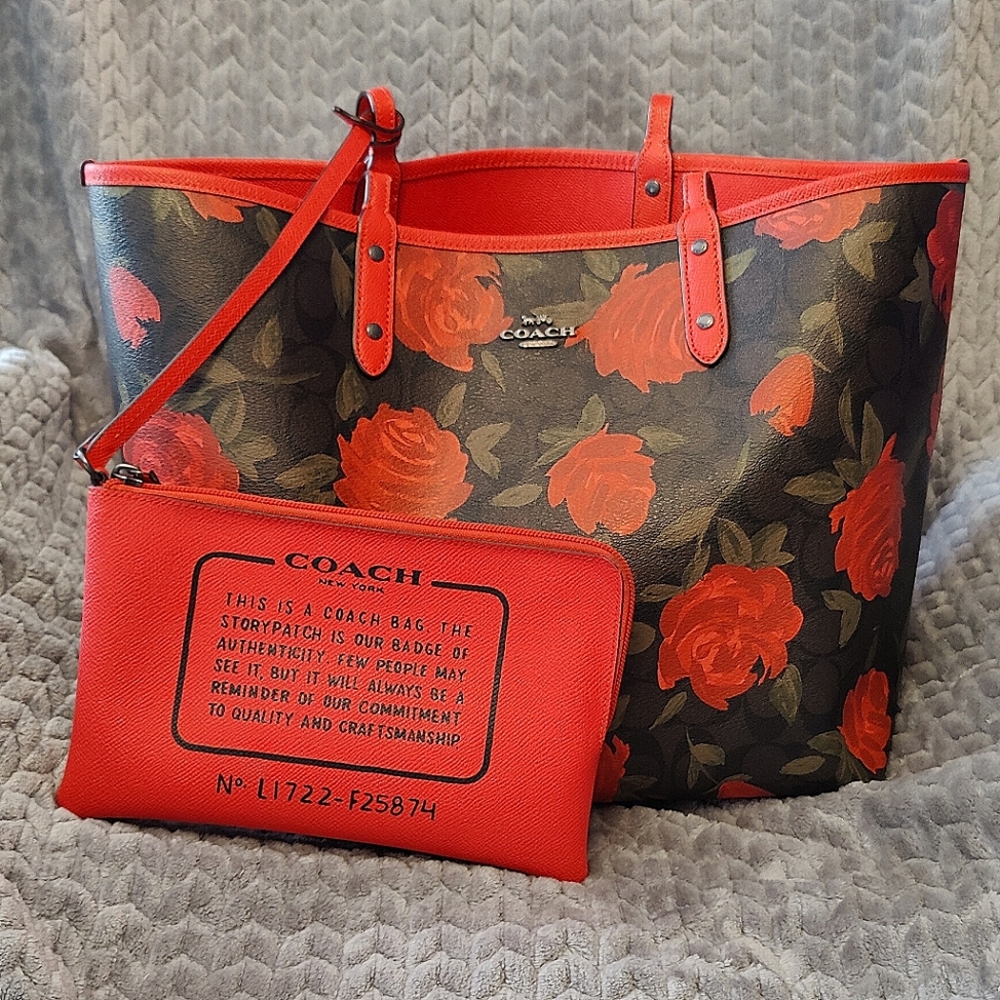 COACH CITY ROSE RED REVERSIBLE TOTE